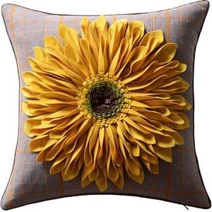 3D Sunflower Handmade Throw Pillow Case Checkered